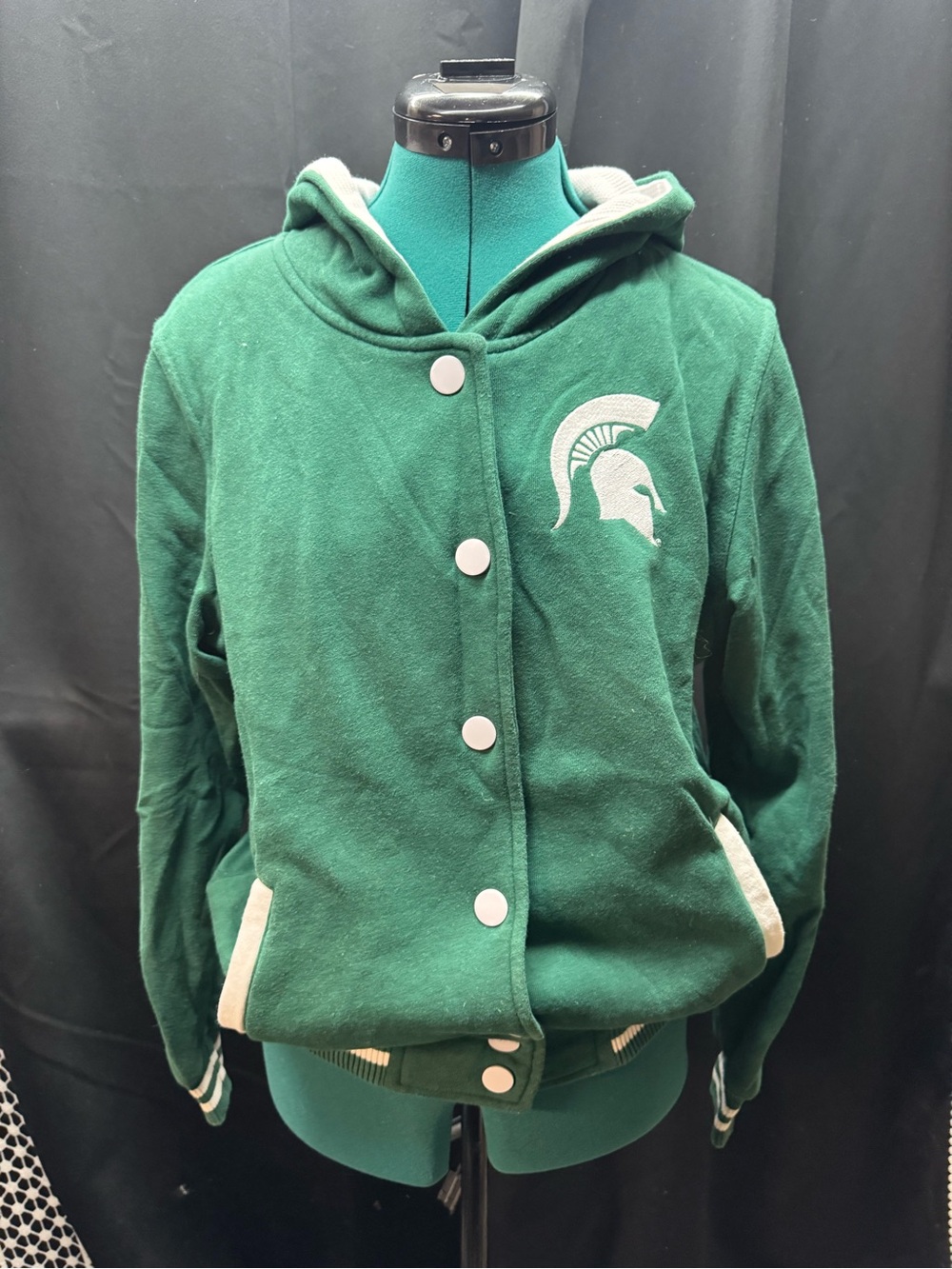 MSU Green Hooded Snap-Front Jacket with Spartan Logo